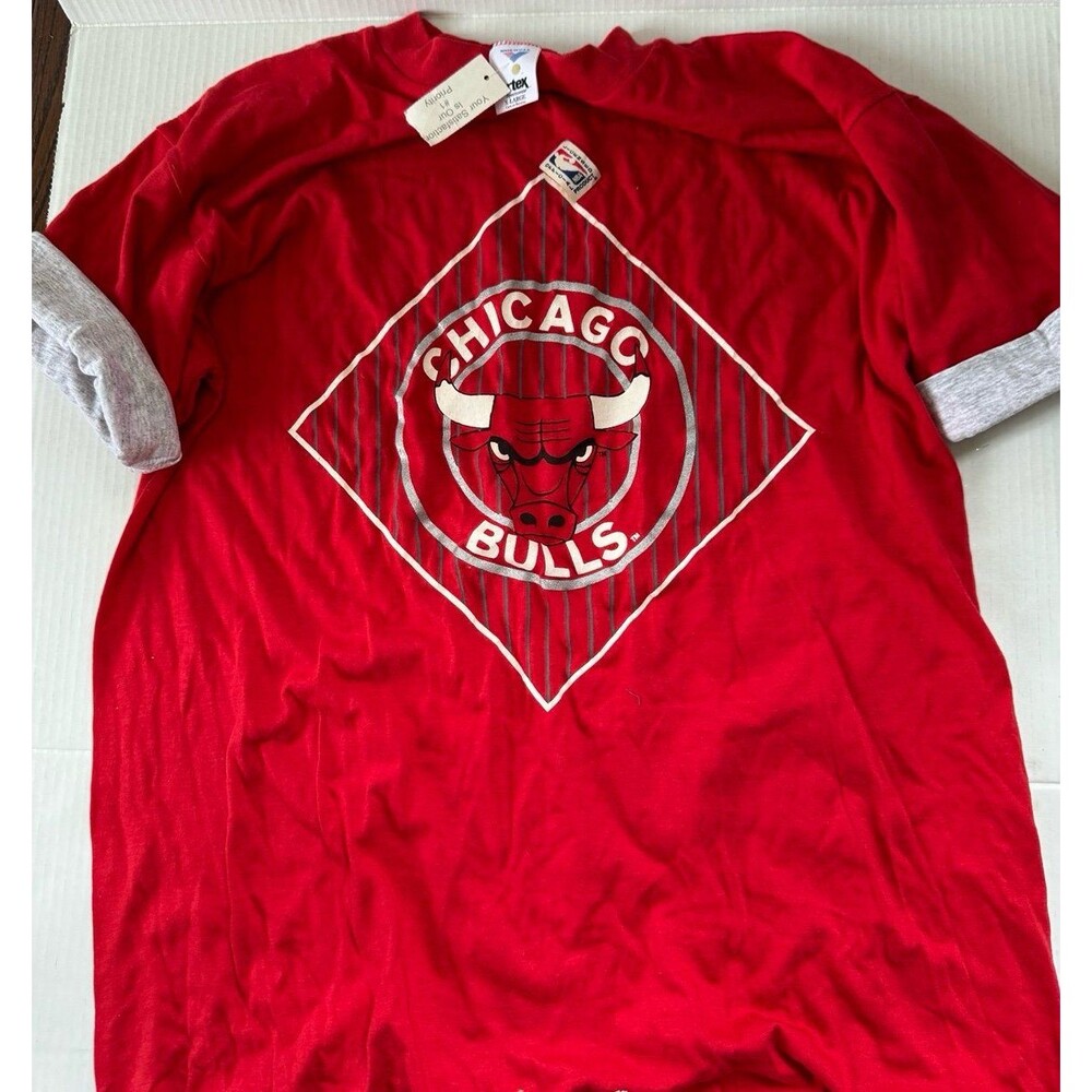 Vintage 1990 Chicago Bulls Basketball NBA Tee Jordan Red Vortex T-Shirt XL NWT